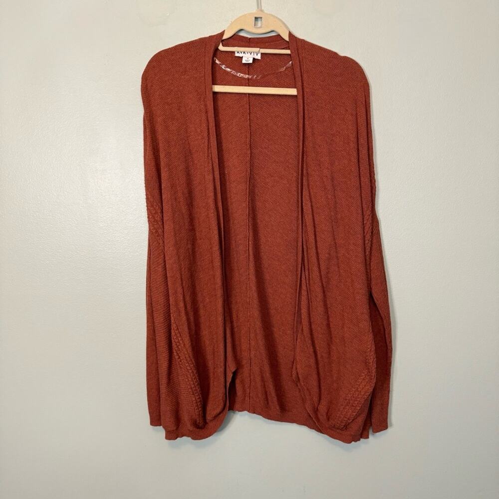Ava & Viv Open Front Long Sleeve Tight‎ Knitted Cardigan Sweater Brown 1X